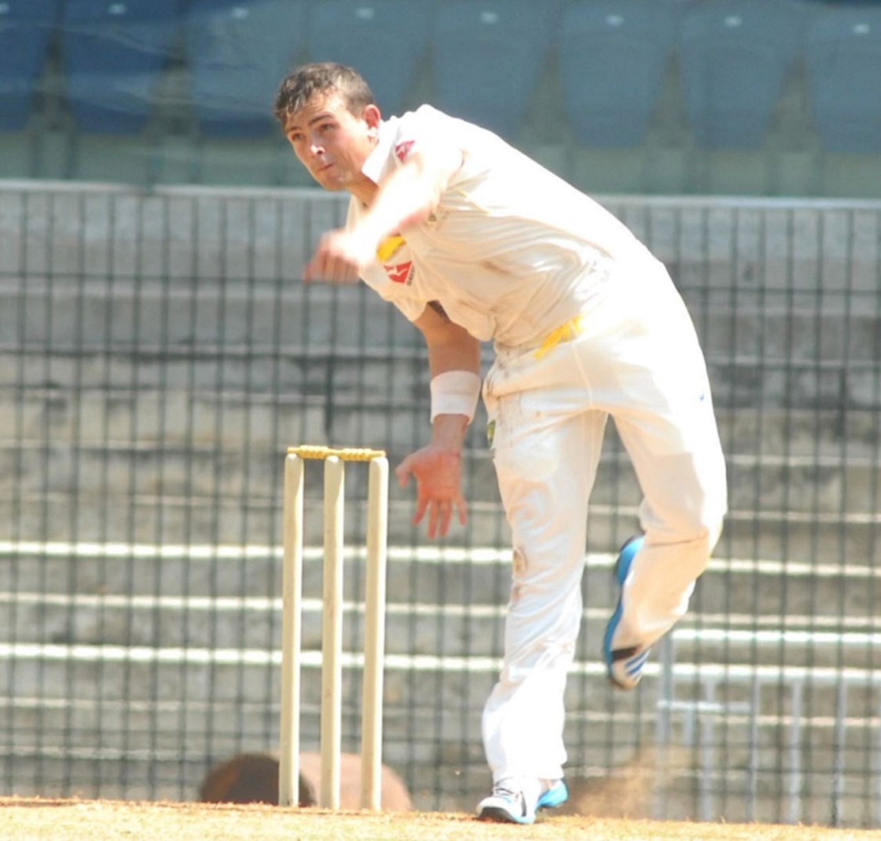 Steve O'Keefe took 6 for 82 in India A's first innings, India A v Australia A, 1st unofficial Test, Chennai, 2nd day
