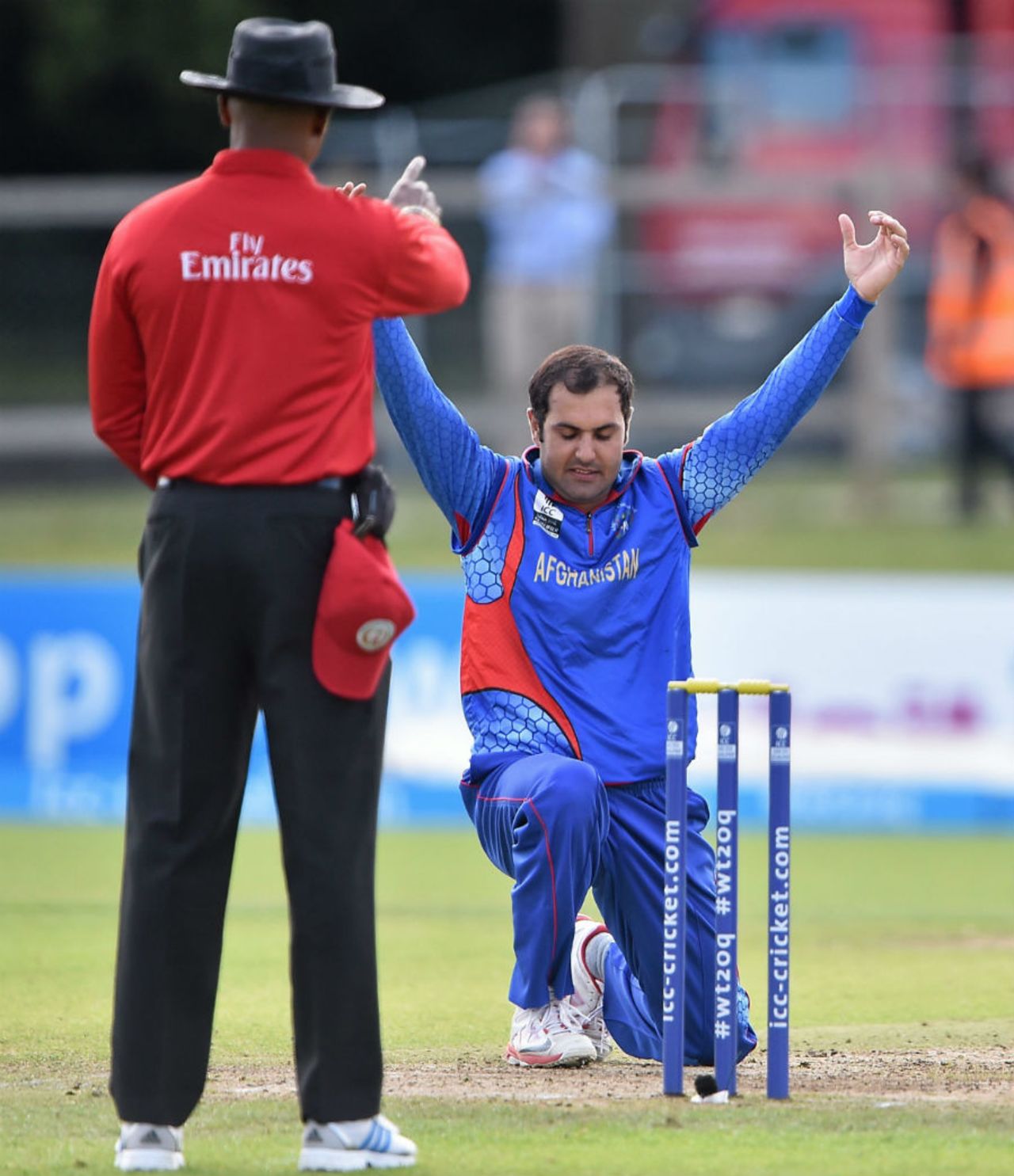 Mohhamad Nabi successfully appeals for an lbw, Afghanistan v Papua New Guinea, World T20 Qualifier, 3rd Play-off, Dublin, July 23, 2015