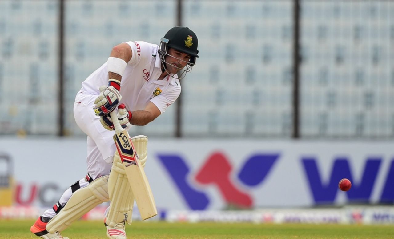 Dean Elgar works the ball through the on side, Bangladesh v South Africa, 1st Test, Chittagong, 3rd day, July 23, 2015