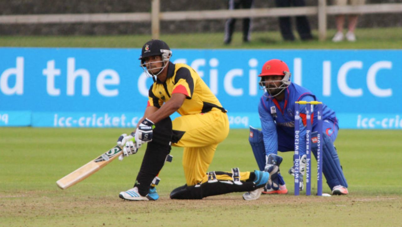 Norman Vanua lines up a ramp shot, Afghanistan v Papua New Guinea, World T20 Qualifier, 3rd Play-off, Dublin, July 23, 2015