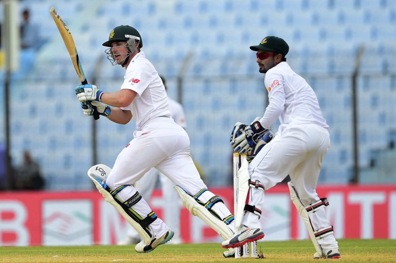 Stiaan van Zyl plays the ball through the off side, Bangladesh v South Africa, 1st Test, Chittagong, 3rd day, July 23, 2015