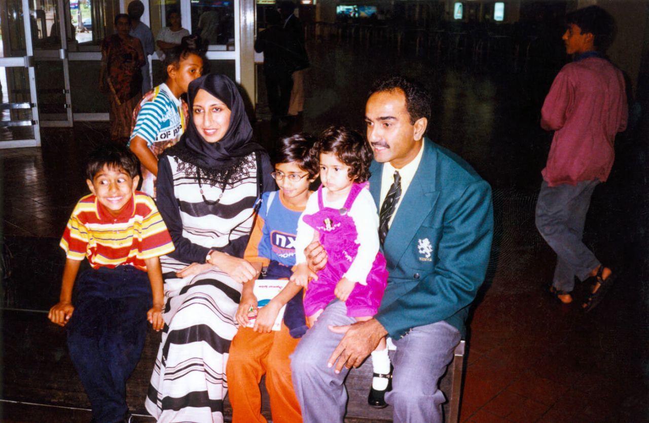 Aasif Karim with his young family before departing for the 1999 World Cup, Nairobi, April, 1999