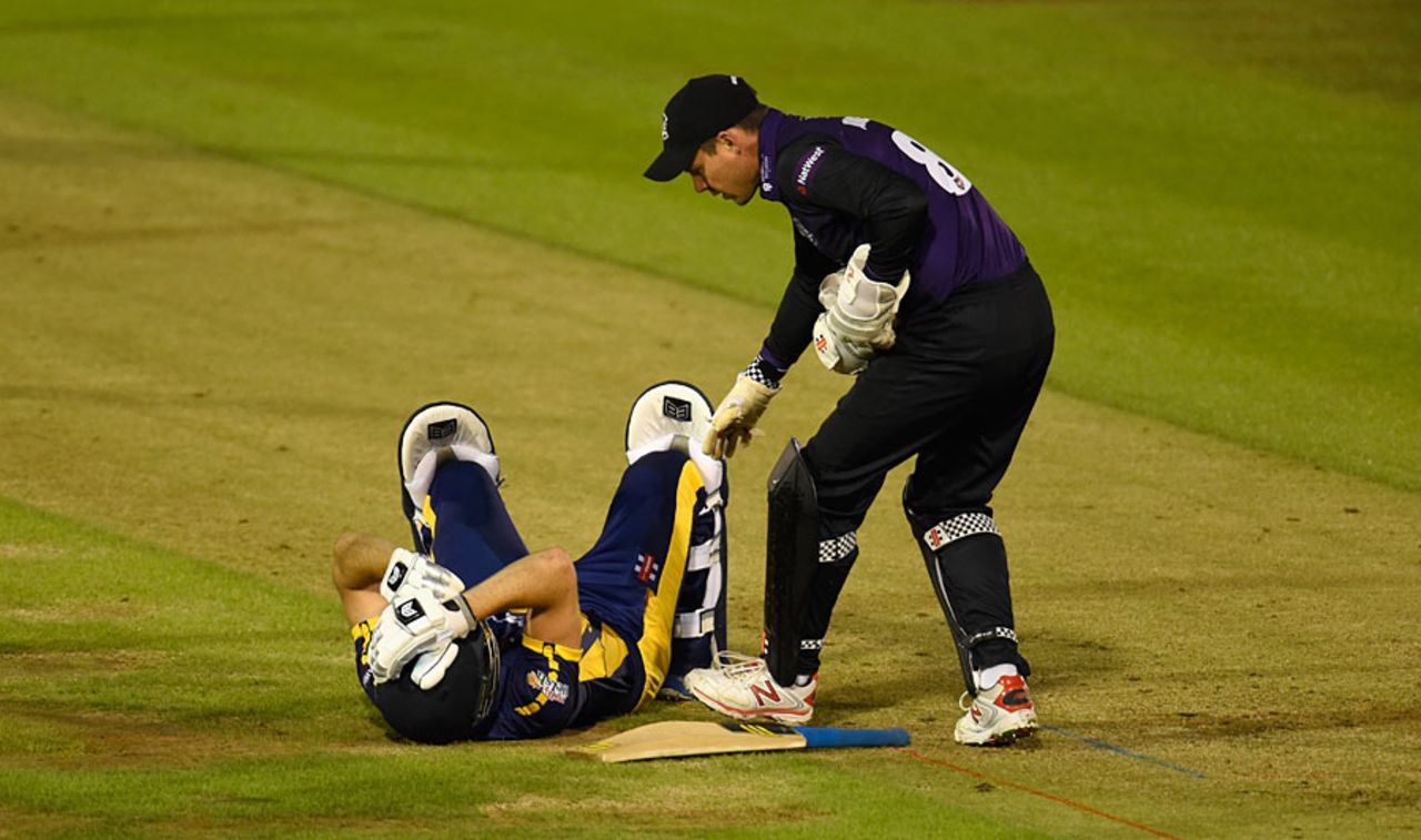 Graham Wagg was forced to retire hurt after a blow to the head, Glamorgan v Gloucestershire, NatWest T20 Blast, South Group, Cardiff, July 24, 2015