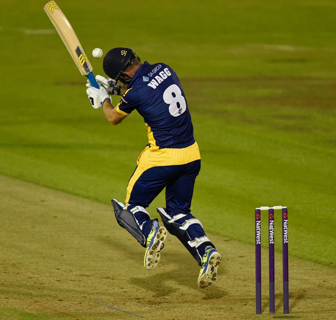 Graham Wagg takes a blow on the helmet, Glamorgan v Gloucestershire, NatWest T20 Blast, South Group, Cardiff, July 24, 2015