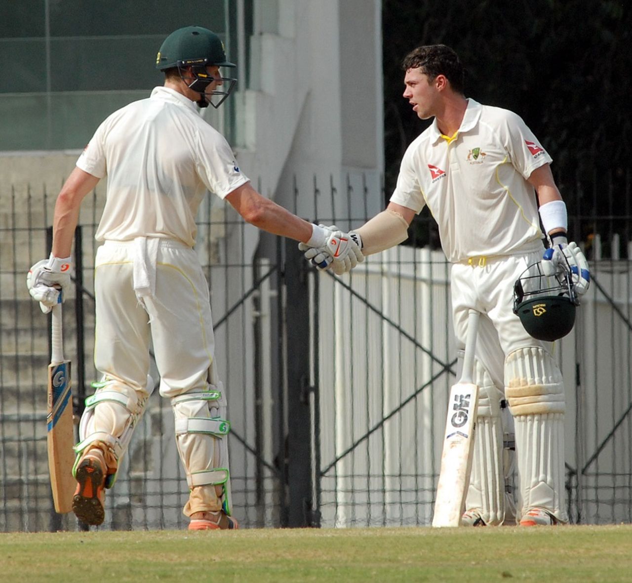 Travis Head and Cameron Bancroft shared in a 79-run partnership, India A v Australia A, 1st unofficial Test, Chennai, 4th day, July 25, 2015