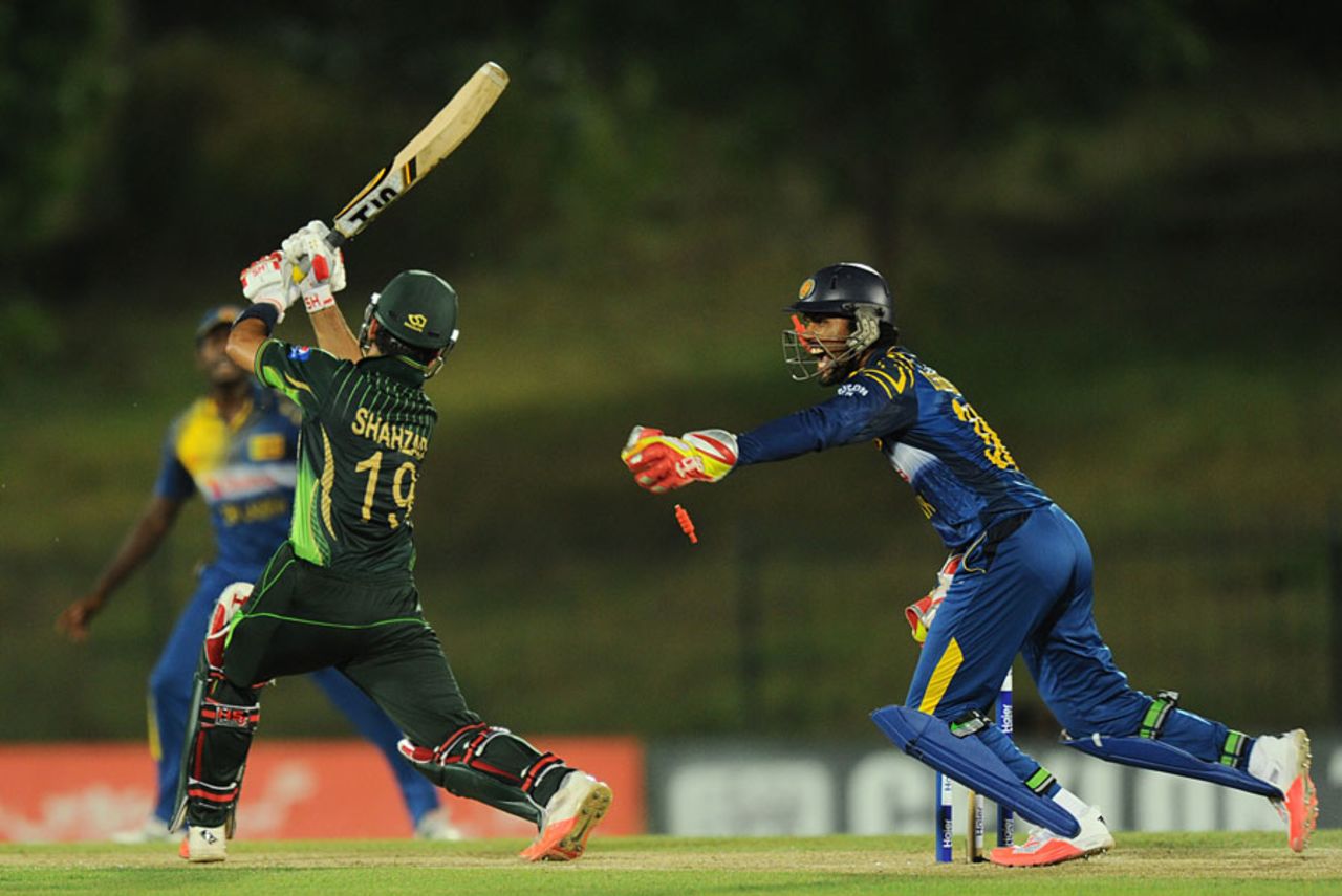 Ahmed Shehzad was stumped for 18, Sri Lanka v Pakistan, 5th ODI, Hambantota, July 26, 2015