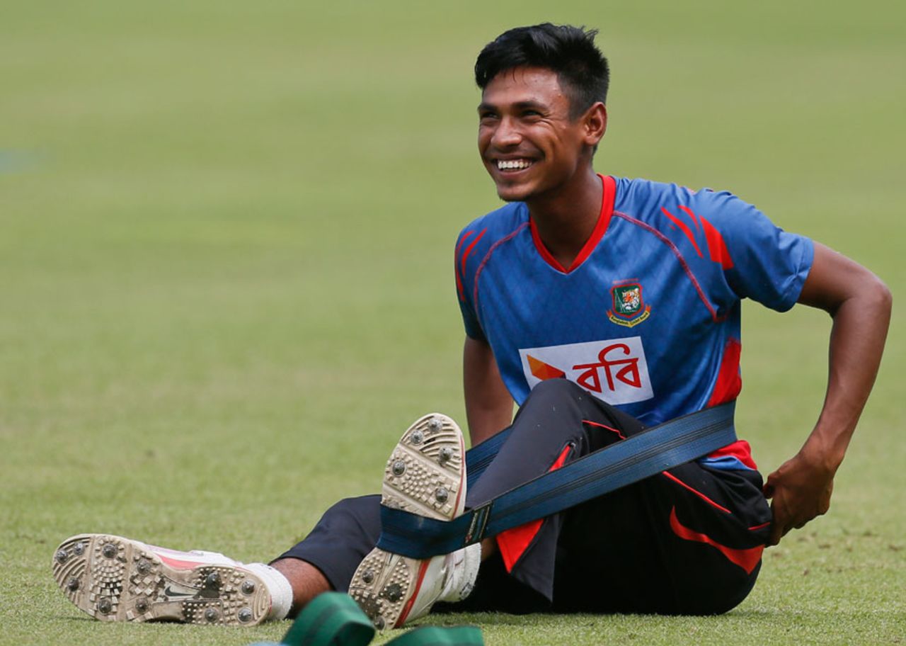 Mustafizur Rahman is all smiles during a practice session, Dhaka, July 28, 2015
