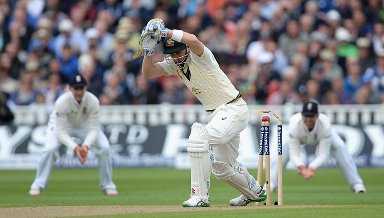 Peter Nevill shouldered arms to be bowled by a rampant James Anderson, England v Australia, 3rd Test, Edgbaston, 1st day, July 29, 2015