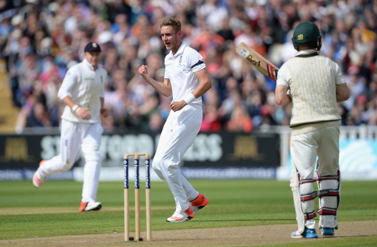 Stuart Broad got rid of Chris Rogers lbw despite a review, England v Australia, 3rd Test, Edgbaston, 1st day, July 29, 2015