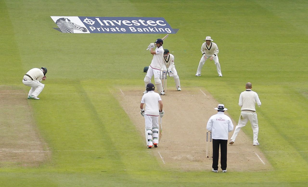 Alastair Cook pulled the ball straight to Adam Voges at short leg, England v Australia, 3rd Test, Edgbaston, 1st day, July 29, 2015