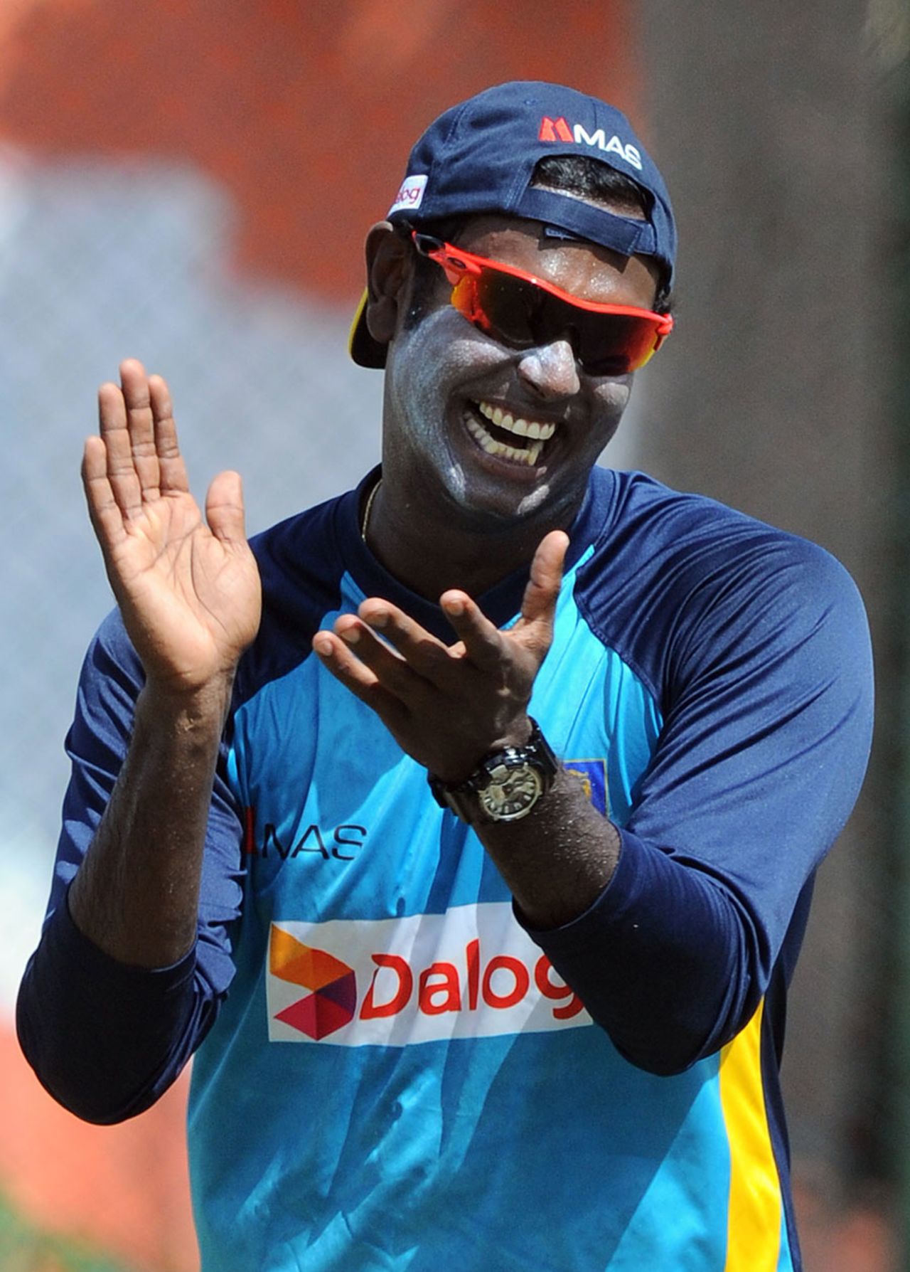 Angelo Mathews has a laugh during a practice session, Colombo, July 29, 2015