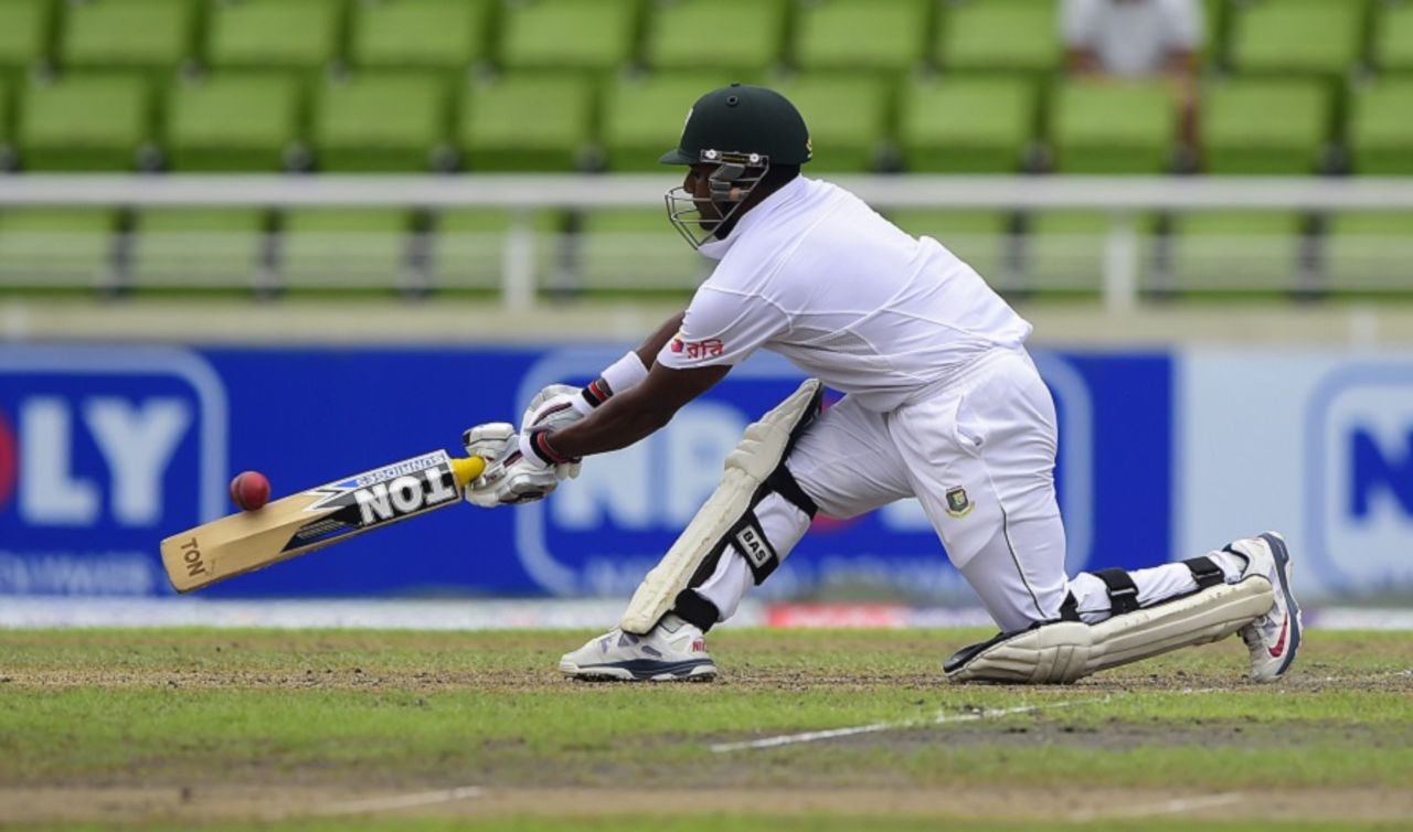 Imrul Kayes brings out the sweep, Bangladesh v South Africa, 2nd Test, Mirpur, 1st day, July 30, 2015 