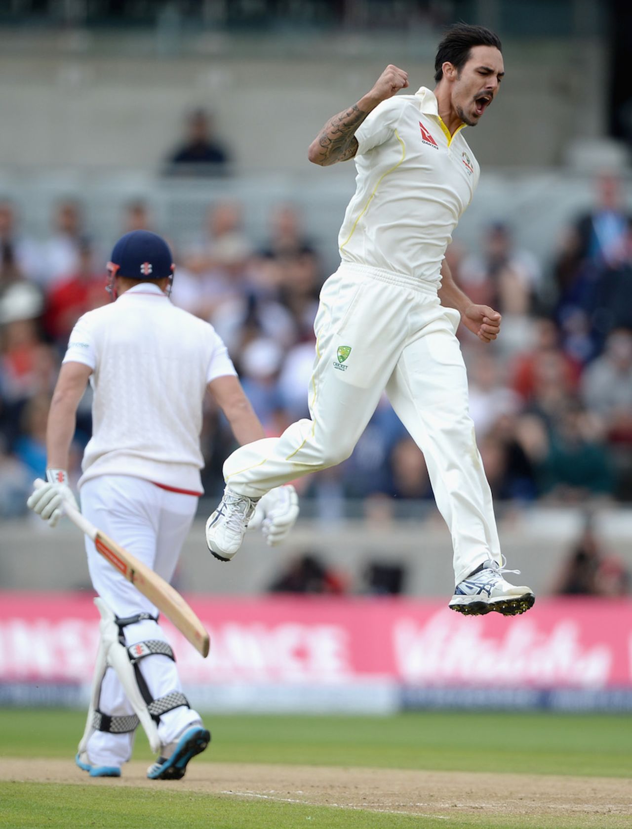 That familiar leap: Mitchell Johnson jumps with joy, England v Australia, 3rd Test, Edgbaston, 2nd day, July 30, 2015