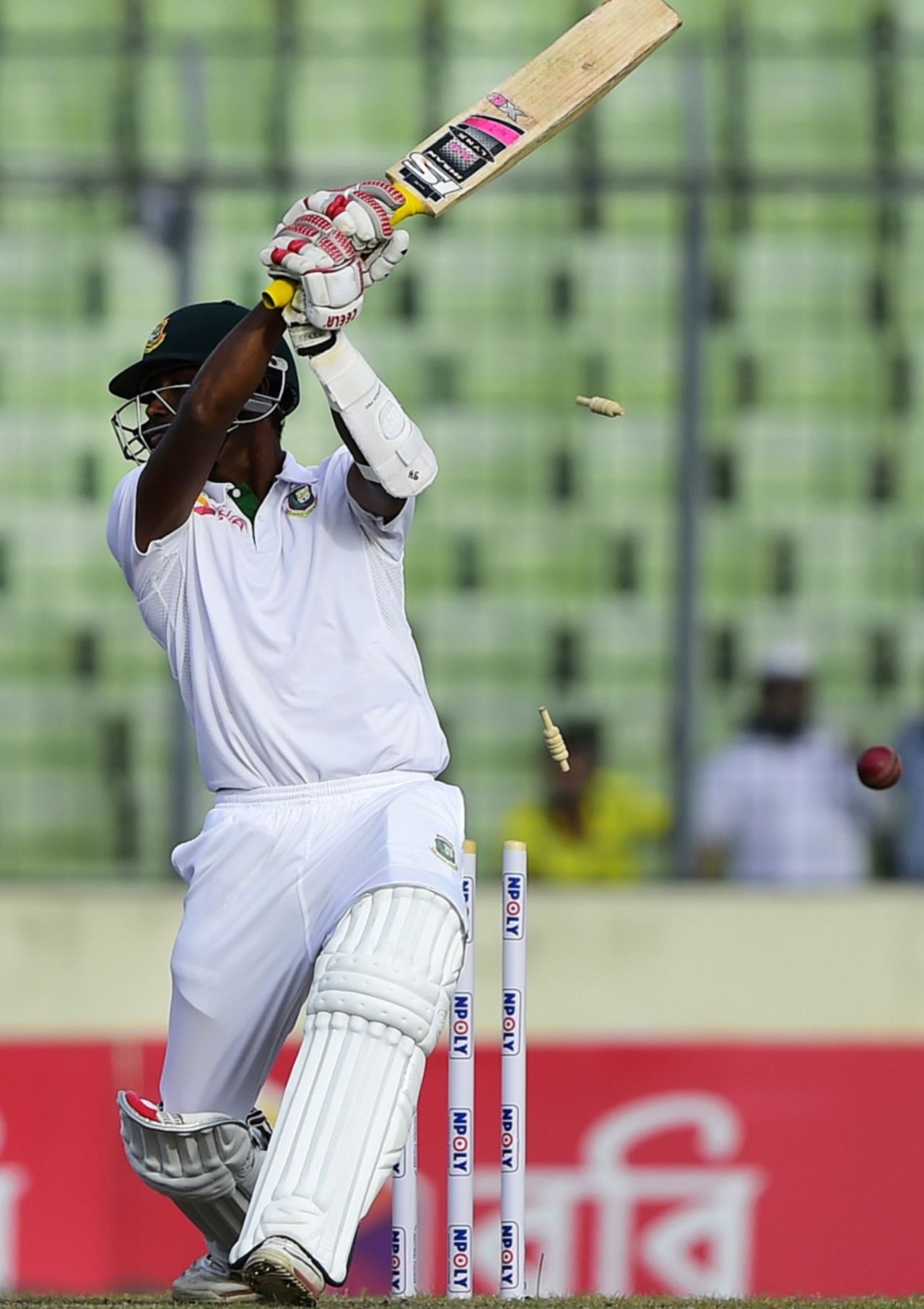 Mohammad Shahid is bowled by Dale Steyn, Bangladesh v South Africa, 2nd Test, Mirpur, 1st day, July 30, 2015