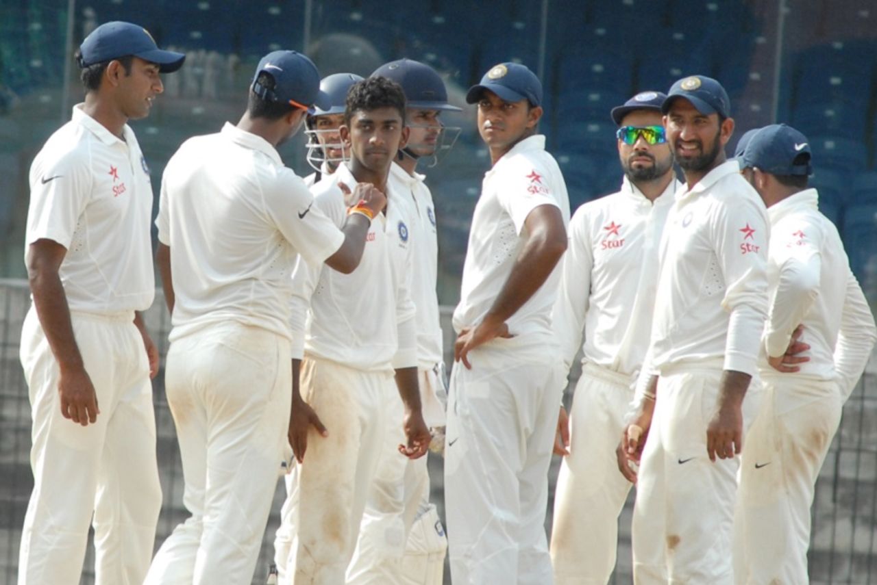 B Aparajith picked up four wickets, India A v Australia A, 2nd unofficial Test, Chennai, 2nd day, July 30, 2015