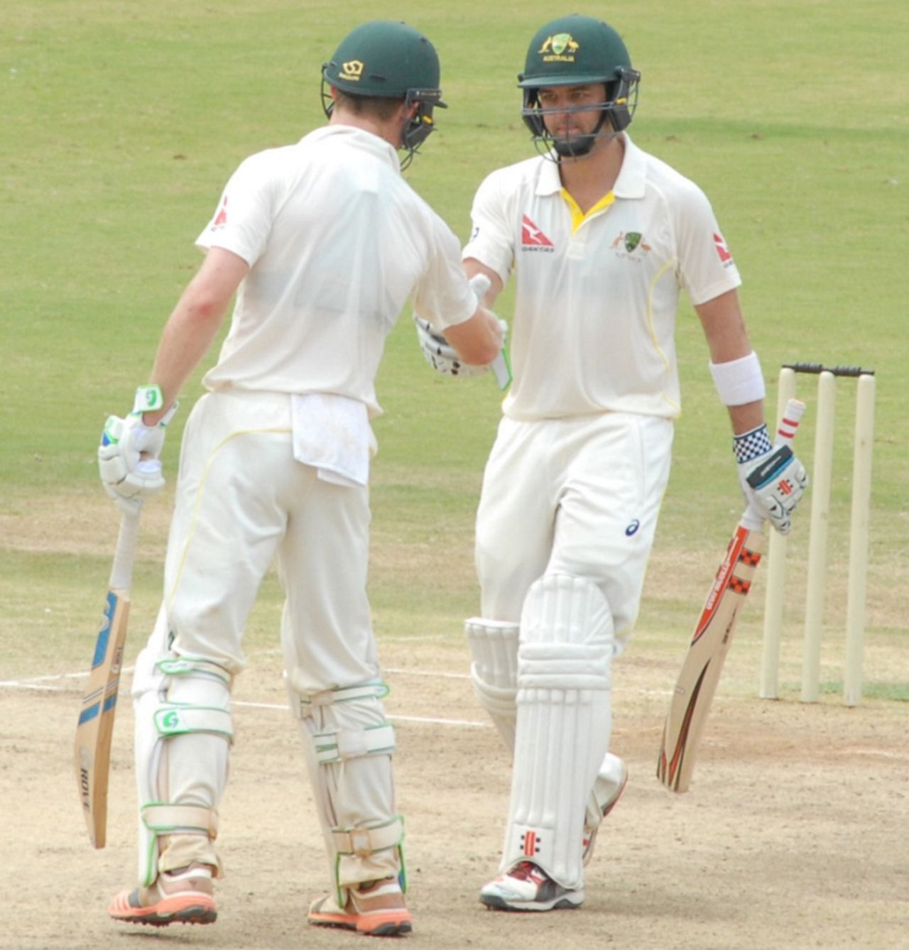 Callum Ferguson is congratulated after he brought up his half-century, India A v Australia A, 2nd unofficial Test, Chennai, 2nd day, July 30, 2015
