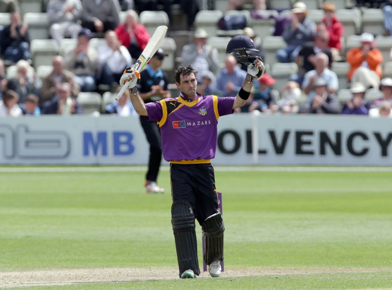 Glenn Maxwell struck a century off 70 balls, Worcestershire v Yorkshire, Royal London Cup, Group A, New Road, July 30, 2015