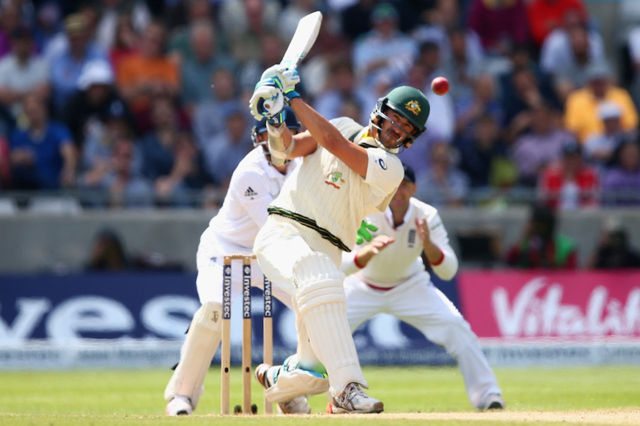 Mitchell Starc had a few heaves on the leg side, England v Australia, 3rd Test, Edgbaston, 3rd day, July 31, 2015