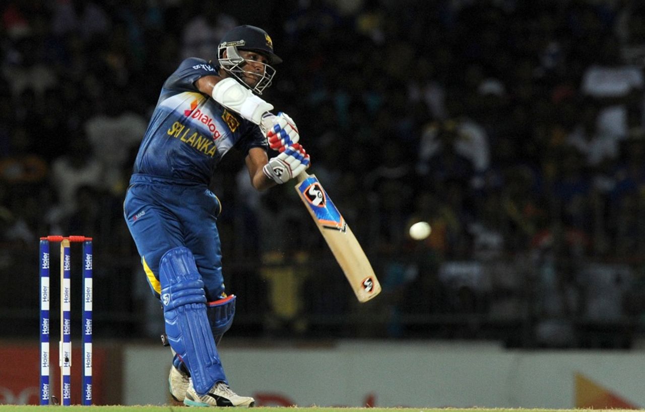 Shehan Jayasuriya flays the ball through the off side, Sri Lanka v Pakistan, 2nd T20, Colombo, August 1, 2015