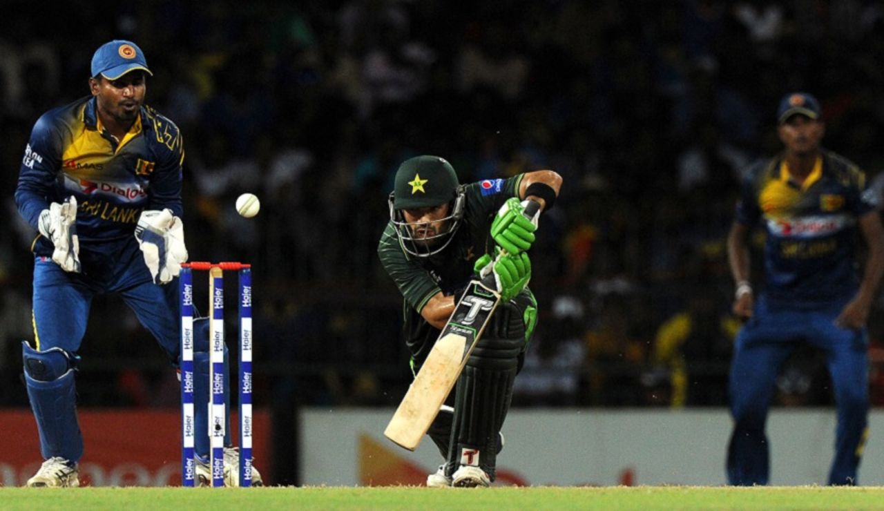 Mohammad Rizwan drives the ball through the off side, Sri Lanka v Pakistan, 2nd T20, Colombo, August 1, 2015 