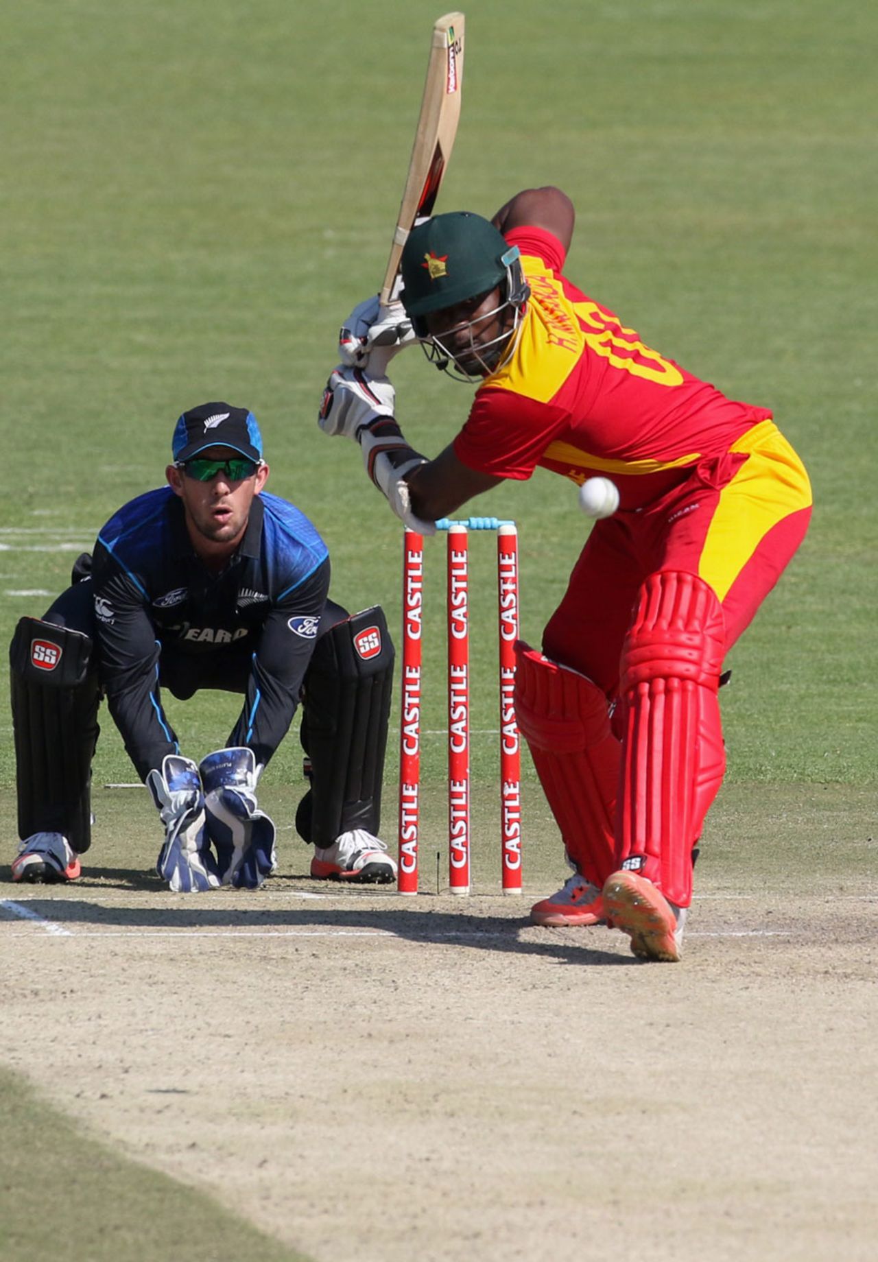 Hamilton Masakadza shapes to smash one through the off side, Zimbabwe v New Zealand, 1st ODI, Harare, August 2, 2015