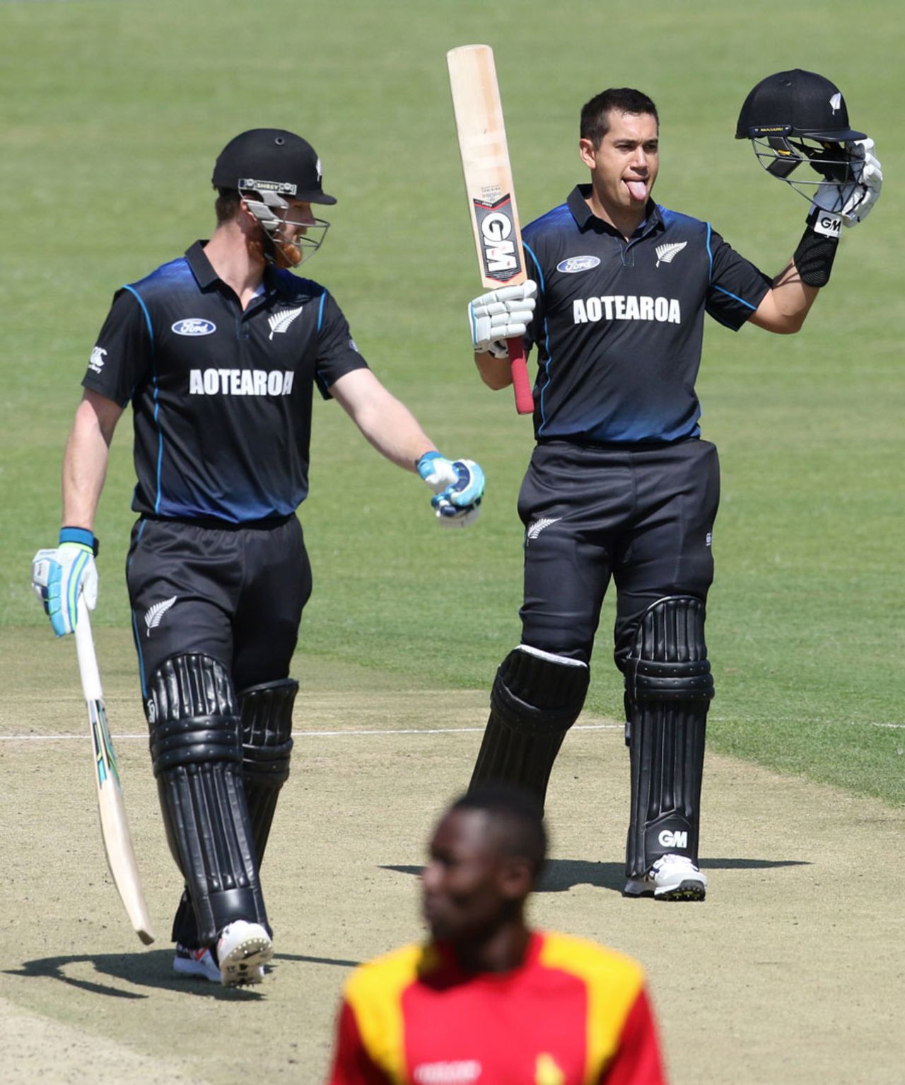 Ross Taylor celebrates after reaching his century, Zimbabwe v New Zealand, 1st ODI, Harare, August 2, 2015