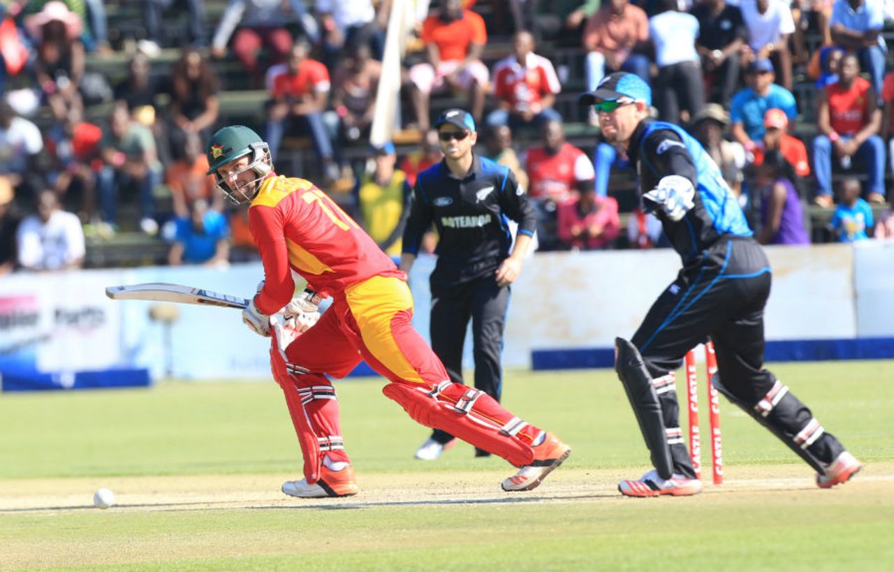 Craig Ervine guides it square during his unbeaten 130, Zimbabwe v New Zealand, 1st ODI, Harare, August 2, 2015