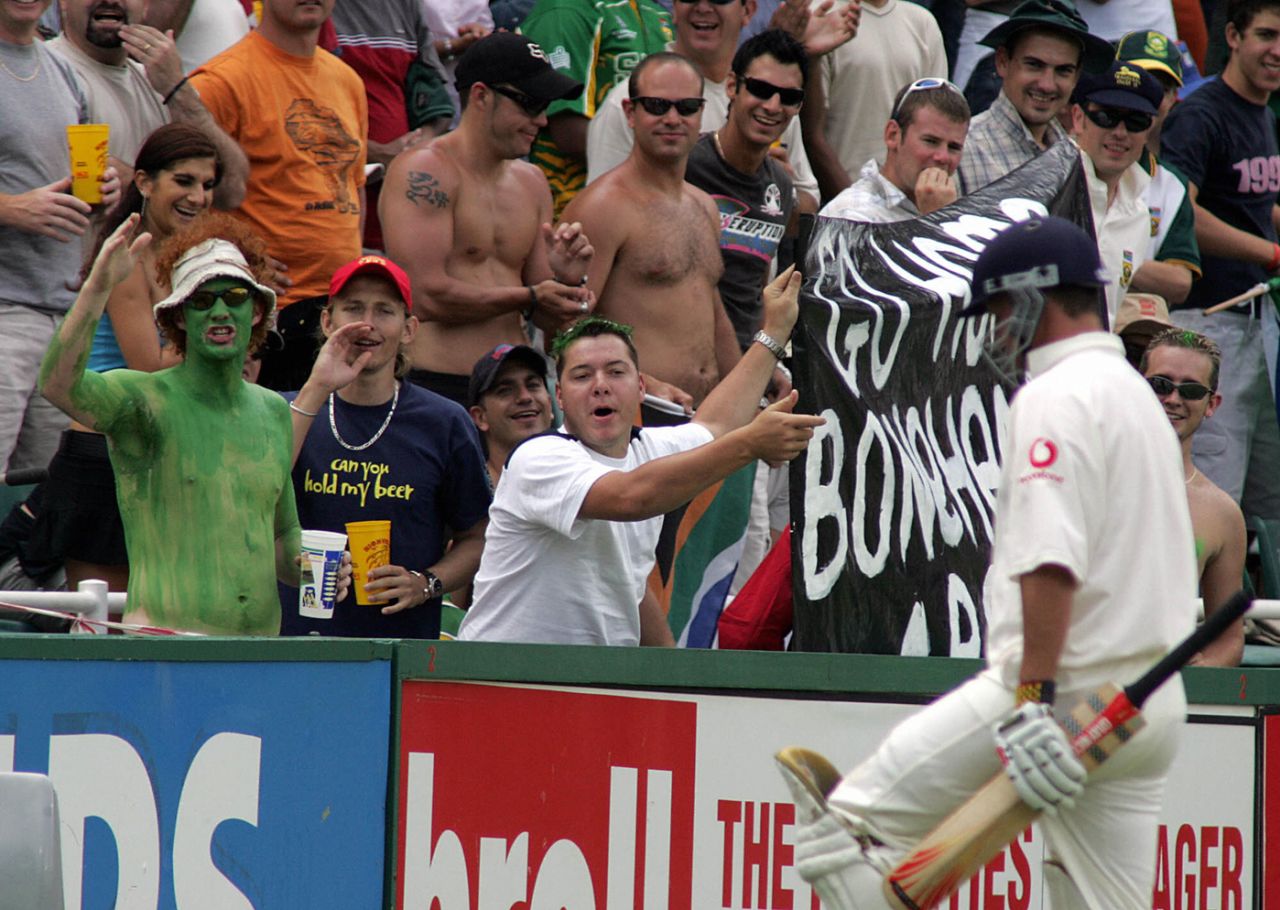 South African fans jeer as Robert Key walks off the ground, South Africa v England, fourth Test, fourth day, Johannesburg, January 16, 2005