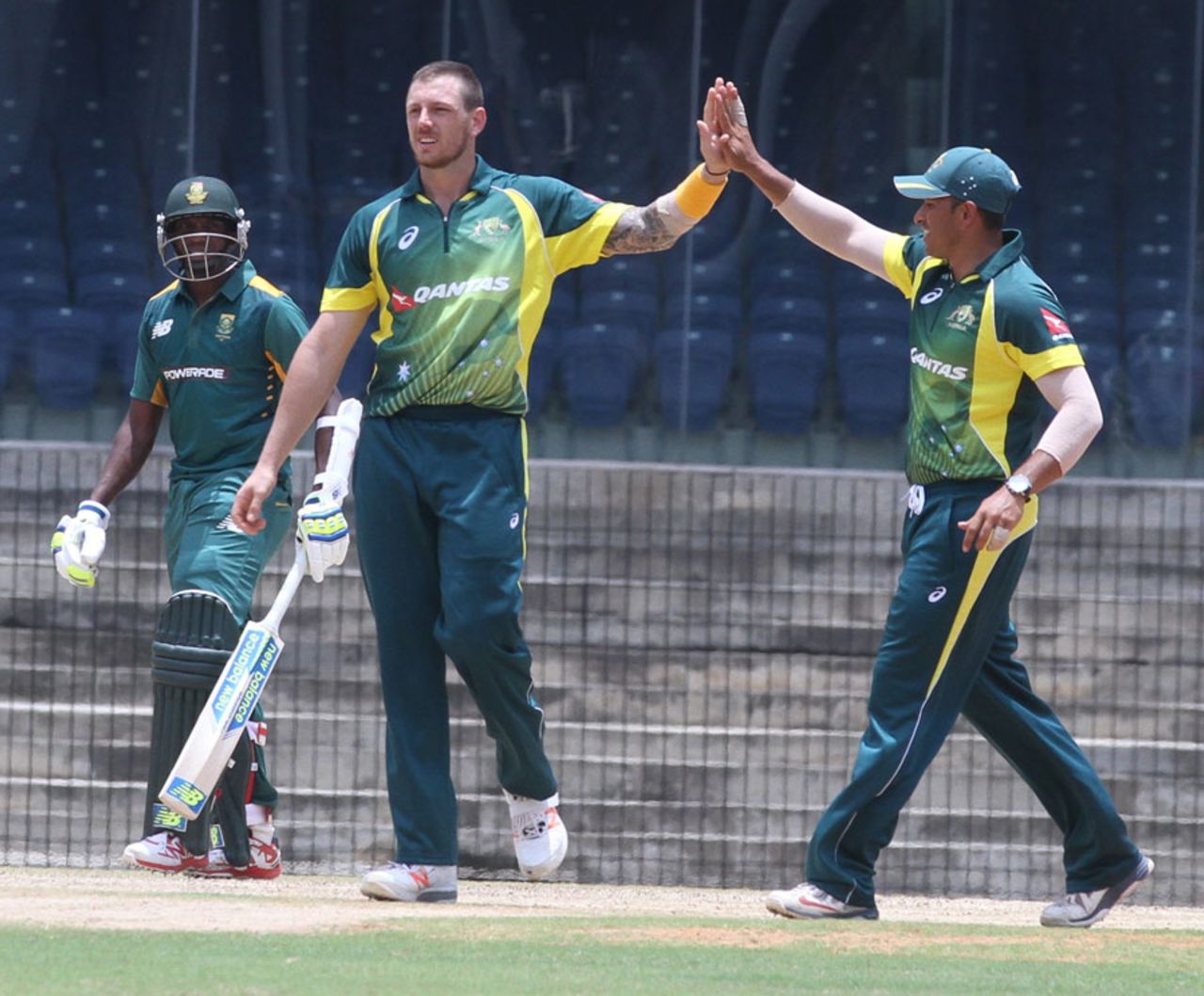 James Pattinson celebrates a wicket, Australia A v South Africa A, 1st match, August 5, 2015, Chennai