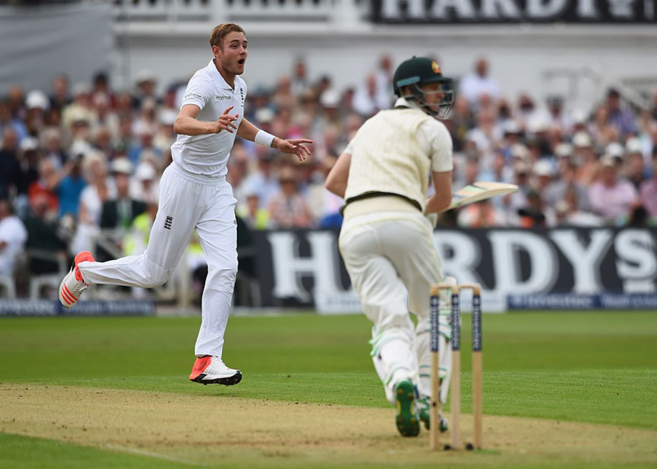 Can you believe it? Stuart Broad's reaction as Ben Stokes holds a stunning catch to remove Adam Voges, England v Australia, 4th Investec Test, Trent Bridge, 1st day, August 6, 2015