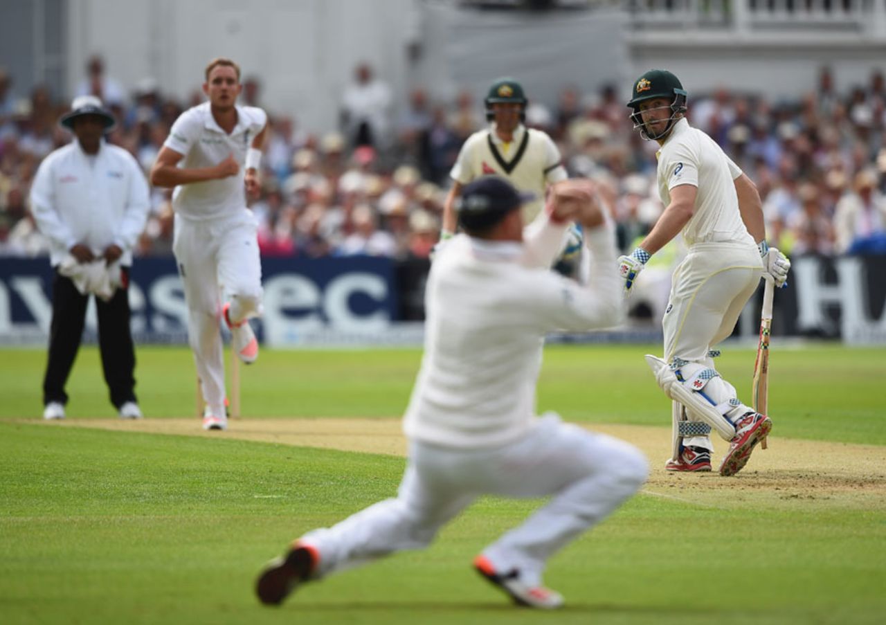 Shaun Marsh was caught in the slips for a duck as Australia's collapse continued, England v Australia, 4th Investec Test, Trent Bridge, 1st day, August 6, 2015