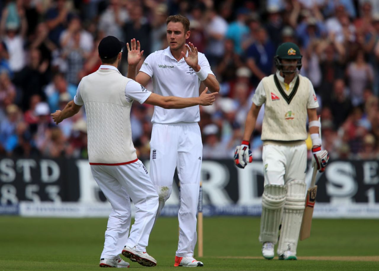 Stuart Broad removed Nathan Lyon for his eighth wicket, England v Australia, 4th Investec Test, Trent Bridge, 1st day, August 6, 2015