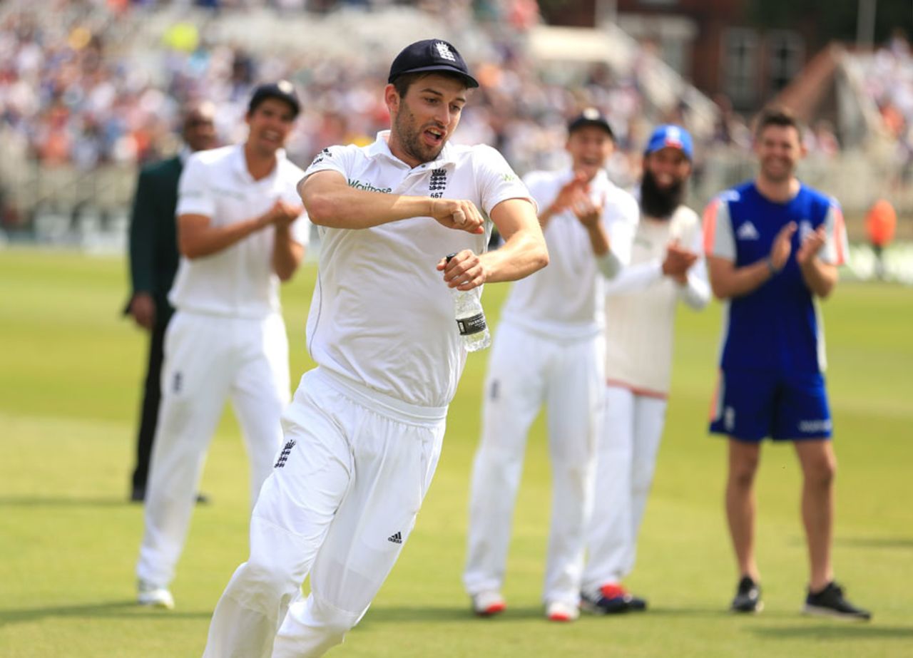 Mark Wood brings out his imaginary horse on a lap of honour, England v Australia, 4th Investec Test, Trent Bridge, 3rd day, August 8, 2015