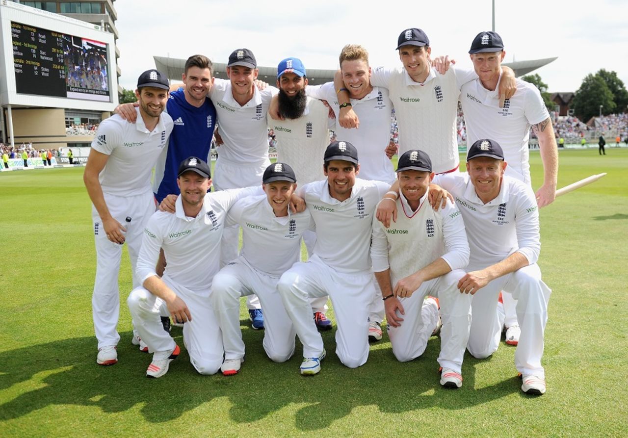 Say cheese: The England players pose after regaining the Ashes, England v Australia, 4th Investec Test, Trent Bridge, 3rd day, August 8, 2015