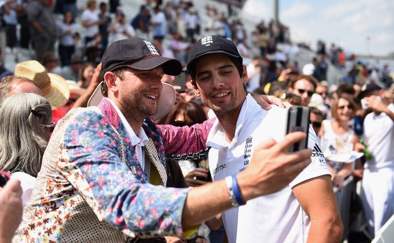 Alastair Cook poses for a selfie,  England v Australia, 4th Investec Test, Trent Bridge, 3rd day, August 8, 2015