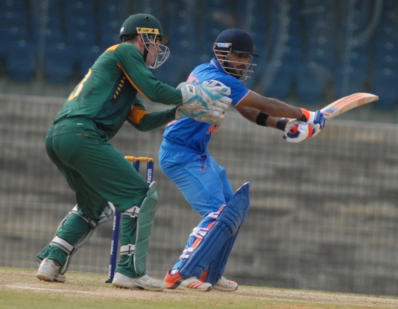Unmukt Chand plays a cut, India A v South Africa A, A team Tri-series, Chennai, August 9, 2015