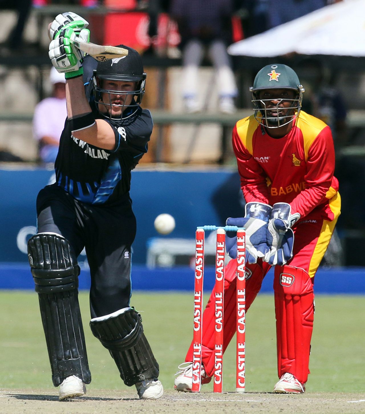 George Worker drives through the off side, Zimbabwe v New Zealand, only T20I, Harare, August 9, 2015