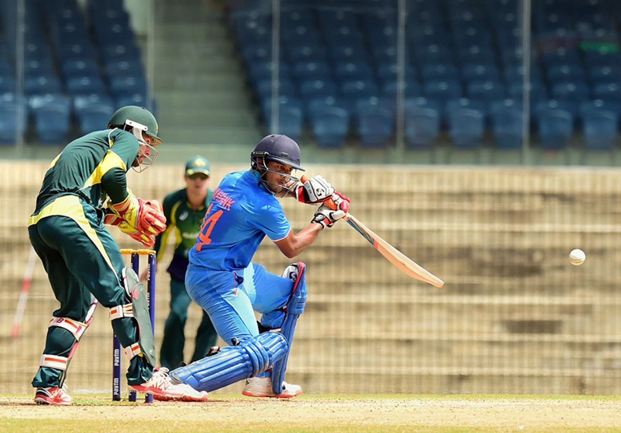 Mayank Agarwal top-scored for India A with a run-a-ball 61, India A v Australia A, A-team tri-series, Chennai, August 10, 2015