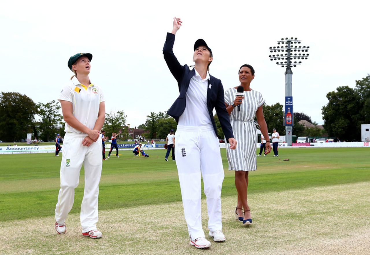 Meg Lanning calls as Charlotte Edwards tosses the coin, England v Australia, Women's Ashes Test, Canterbury, 1st day, August 11, 2015