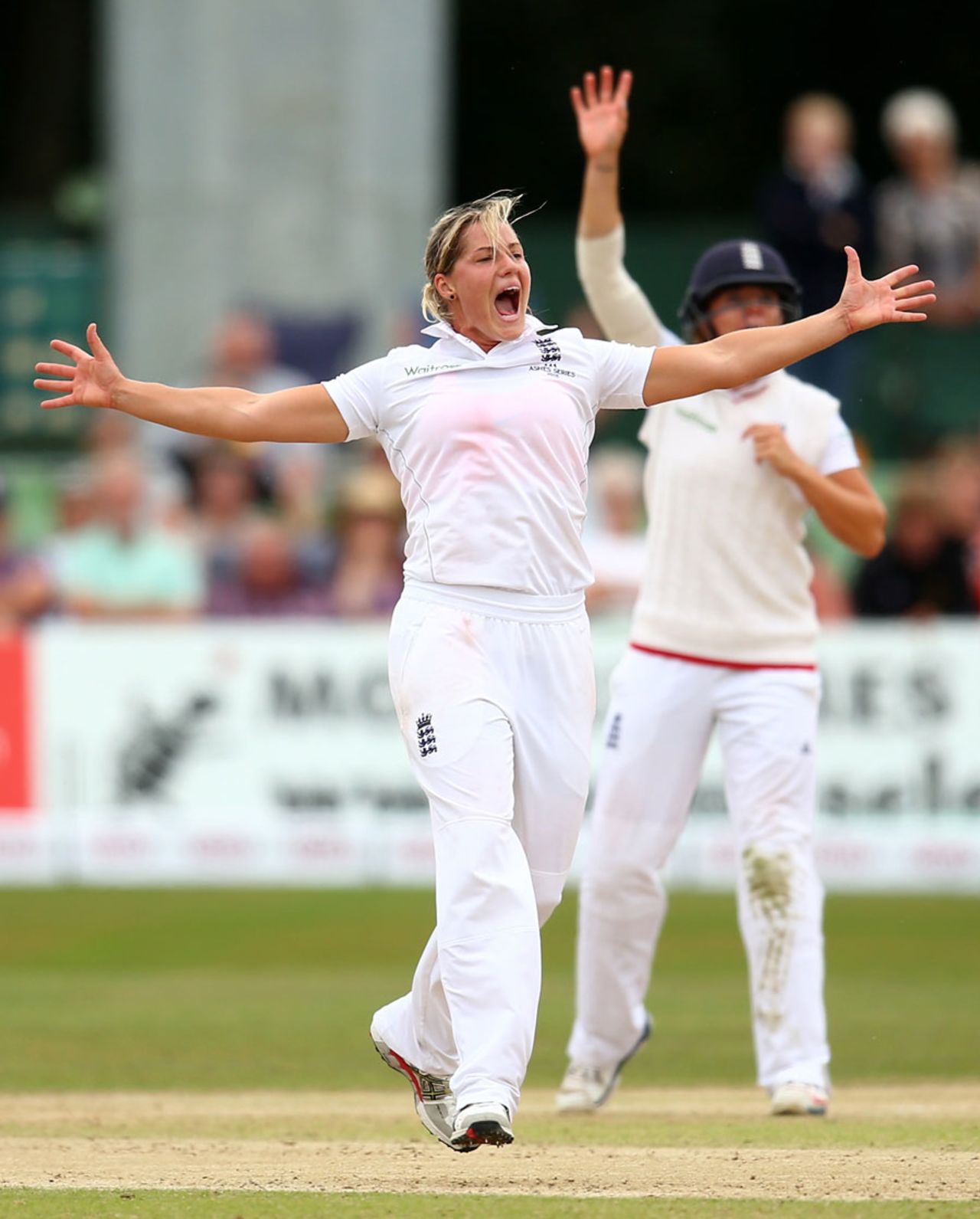 Katherine Brunt won an lbw decision against Alex Blackwell, England v Australia, Women's Ashes Test, Canterbury, 1st day, August 11, 2015