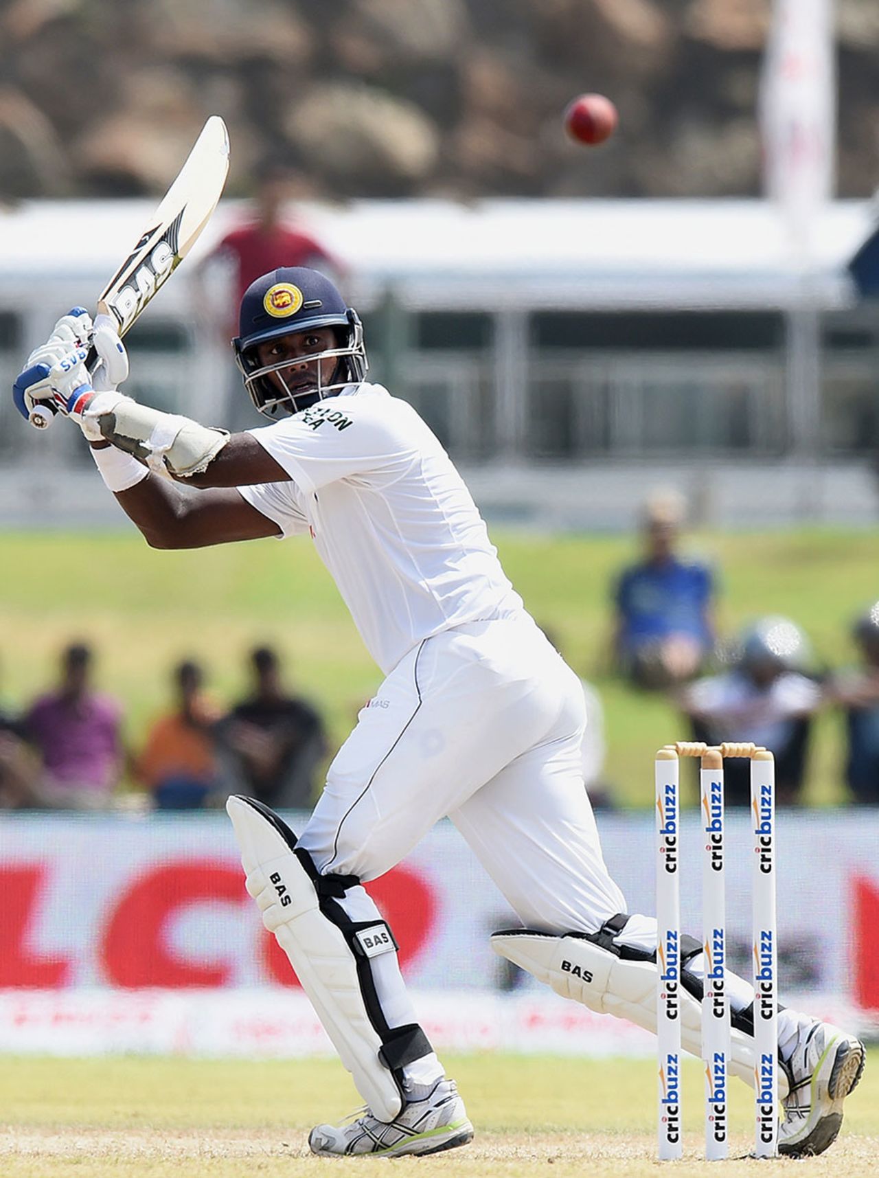 Angelo Mathews works the ball behind square on the leg side, Sri Lanka v India, 1st Test, Galle, 1st day, August 12, 2015