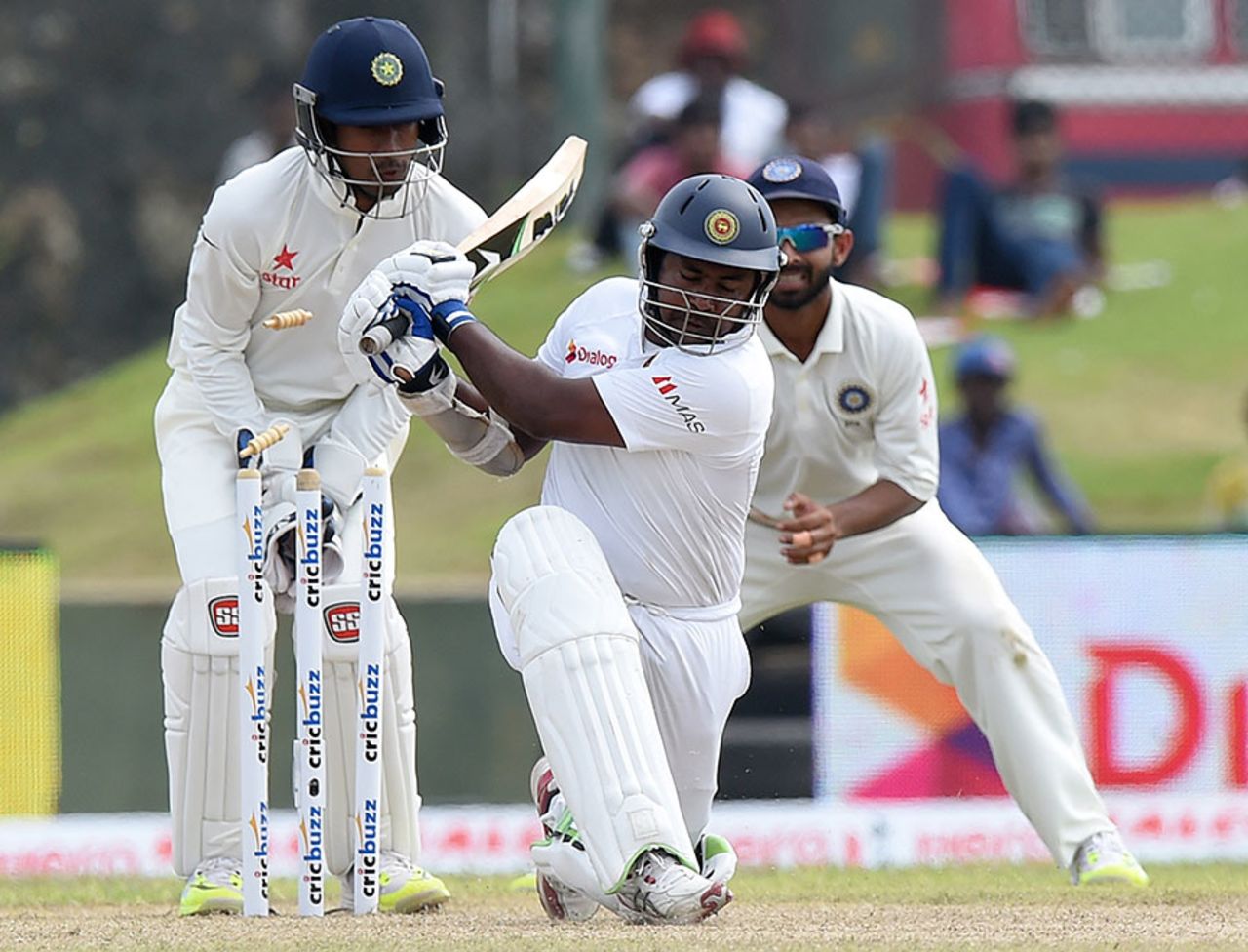 Rangana Herath is bowled by R Ashwin, Sri Lanka v India, 1st Test, Galle, 1st day, August 12, 2015