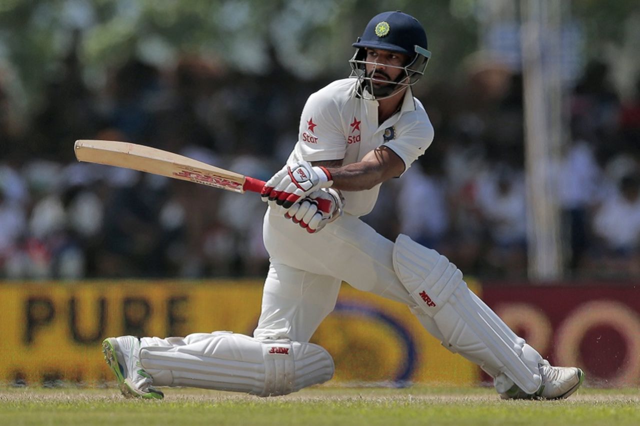 Shikhar Dhawan unleashes the sweep, Sri Lanka v India, 1st Test, Galle, 2nd day, August 13, 2015