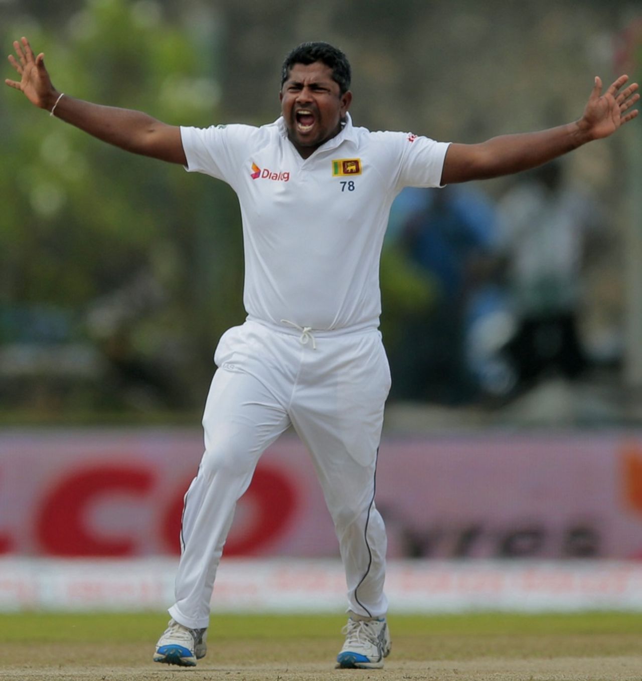 Rangana Herath appeals unsuccessfully for lbw against Shikhar Dhawan, Sri Lanka v India, 1st Test, Galle, 2nd day, August 13, 2015