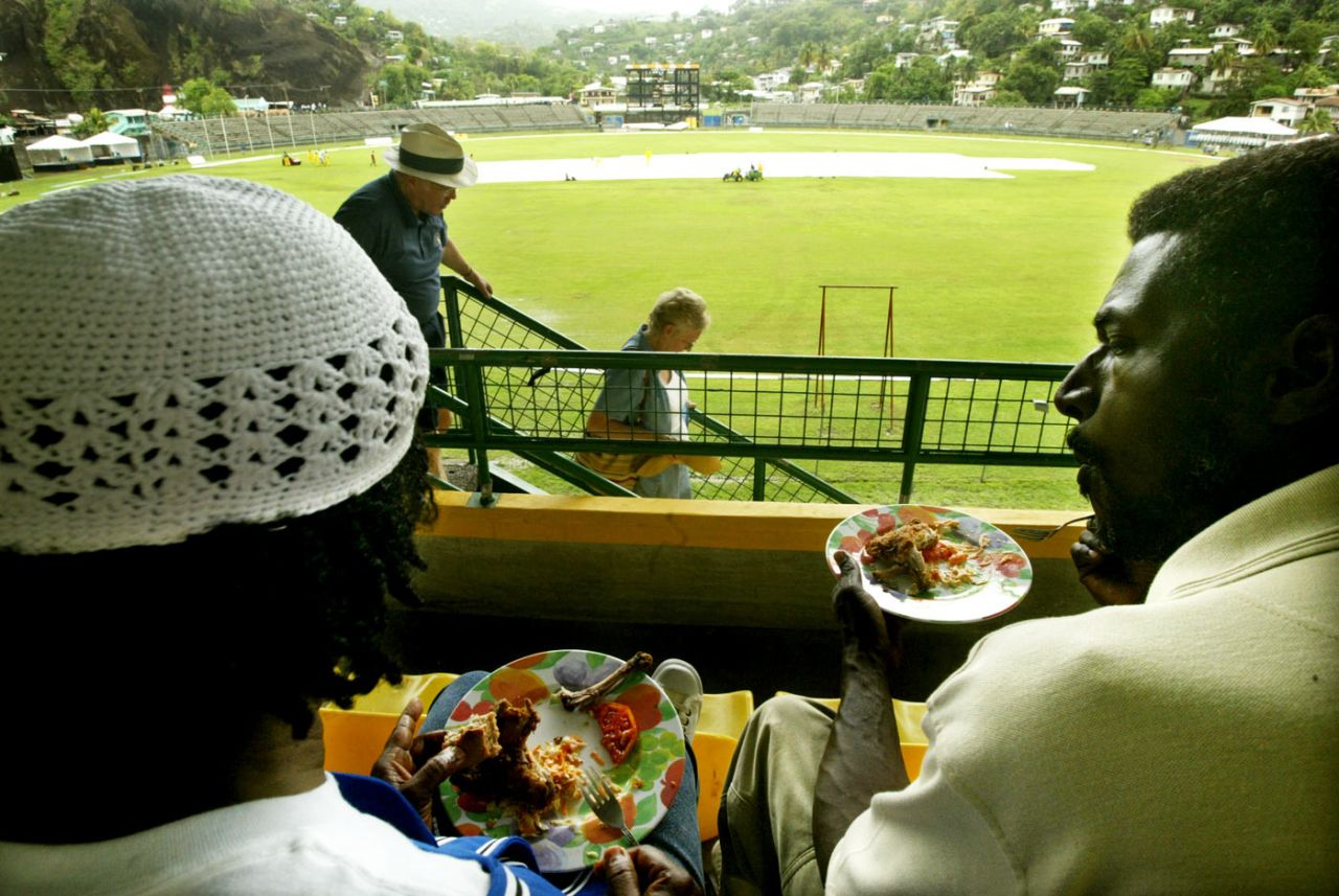 Spectators eat an early lunch in Grenada, West Indies v England, 1st ODI, Grenada, April 18, 2004