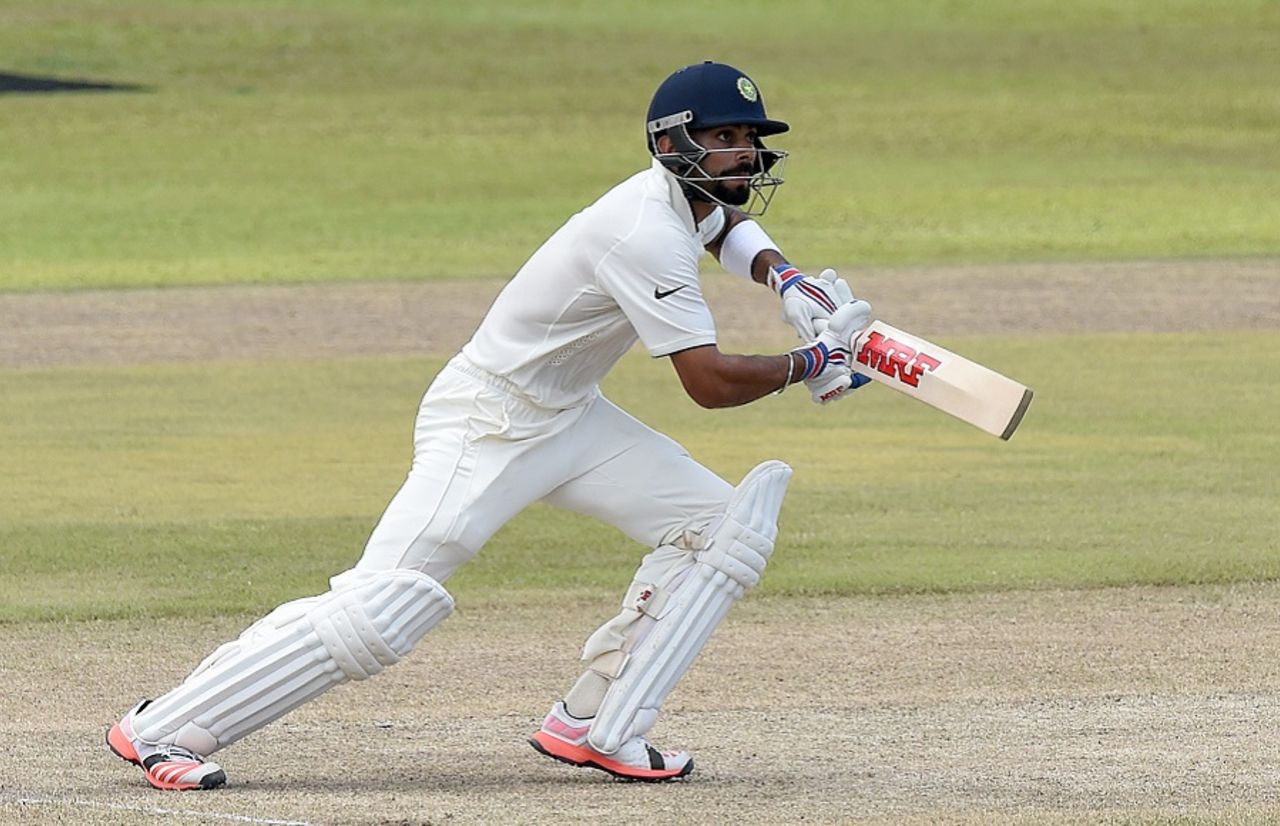 Virat Kohli drives through the off side, Sri Lanka v India, 1st Test, Galle, 2nd day, August 13, 2015