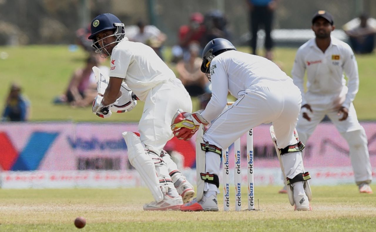 Wriddhiman Saha works the ball onto the leg side, Sri Lanka v India, 1st Test, Galle, 2nd day, August 13, 2015