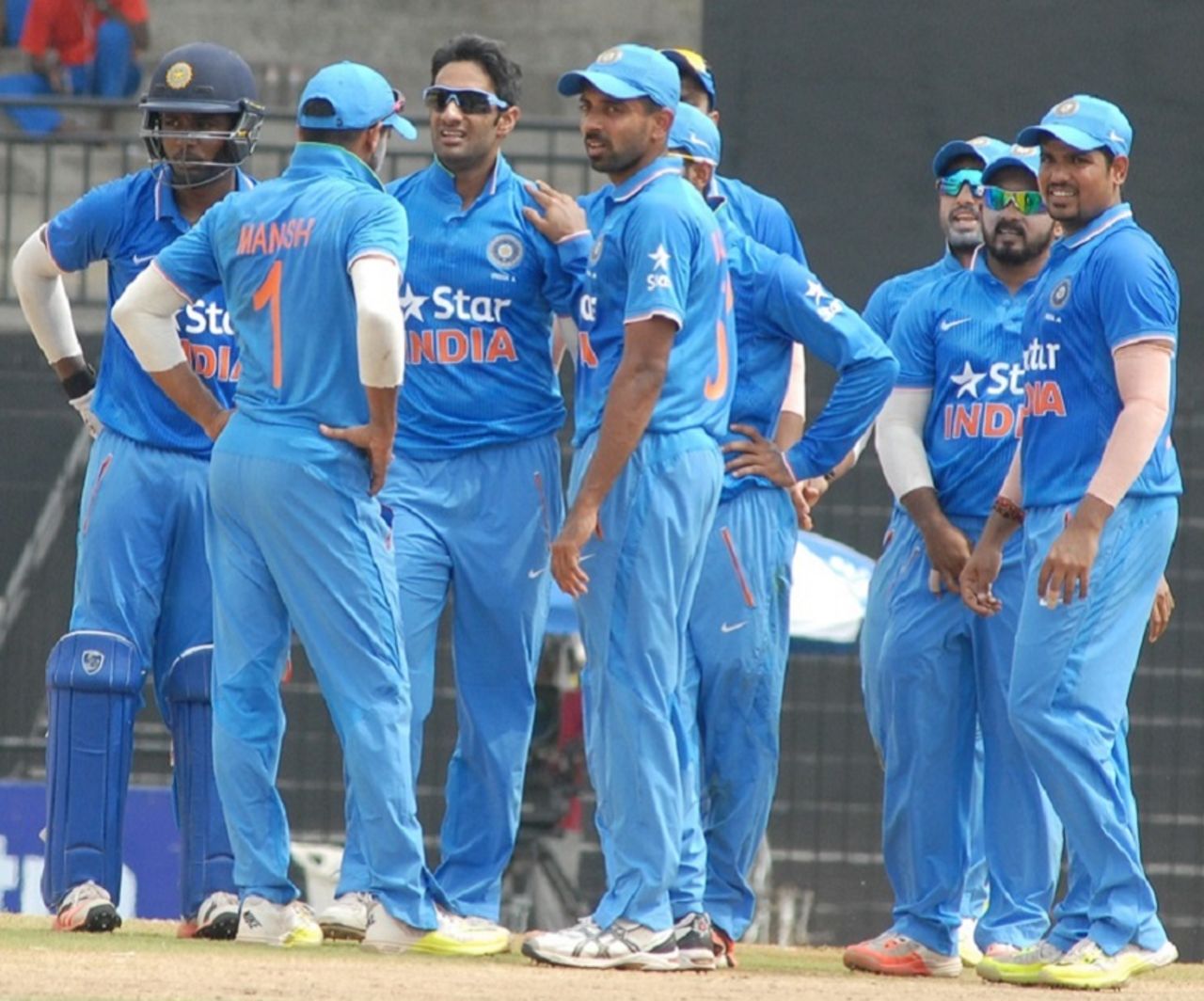 India A players celebrate the fall of a wicket, India v Australia, A-team tri-series, final, Chennai, August 14, 2015