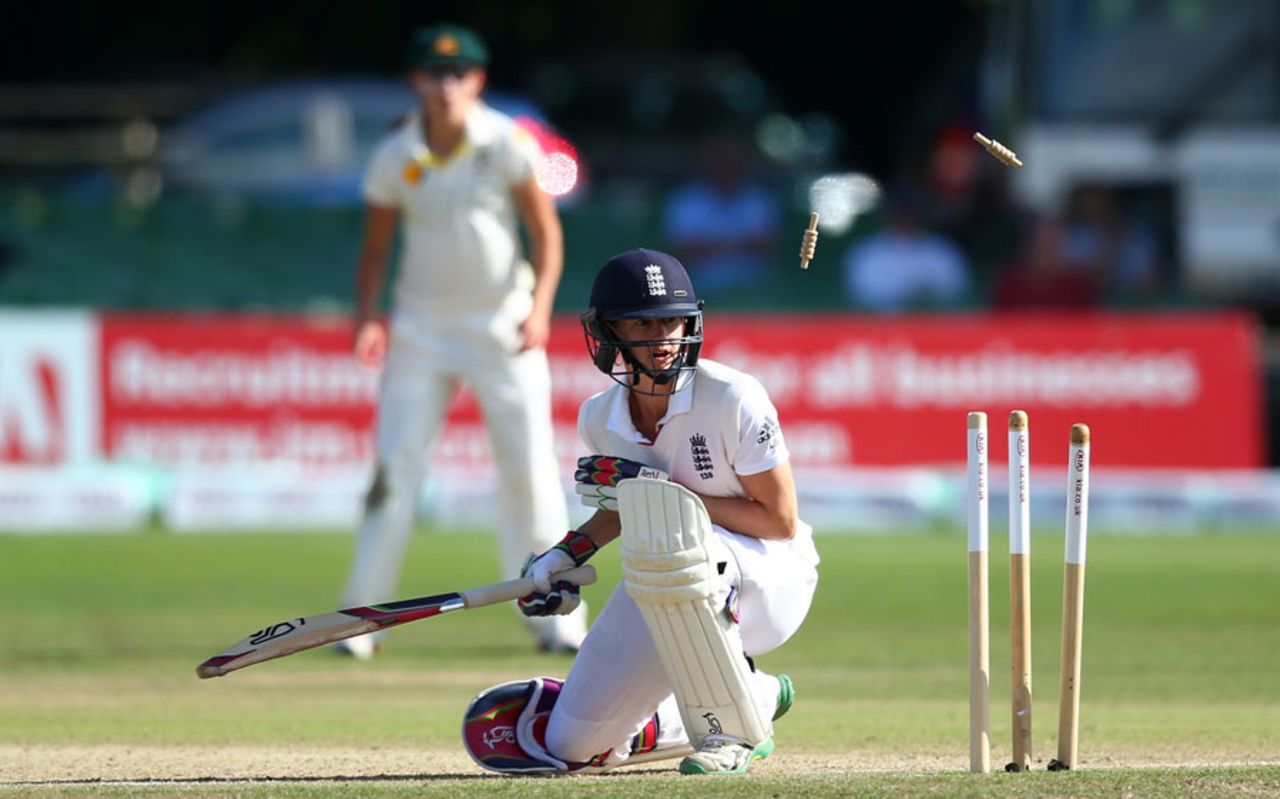 Lydia Greenway was bowled ducking a bouncer, England v Australia , Women's Ashes Test, Canterbury, 4th day, August 14, 2015