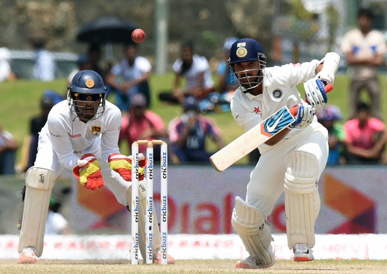 Ajinkya Rahane punches down the ground, Sri Lanka v India, 1st Test, Galle, 4th day, August 15, 2015